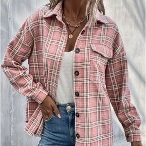 New pink plaid long sleeve flannel top